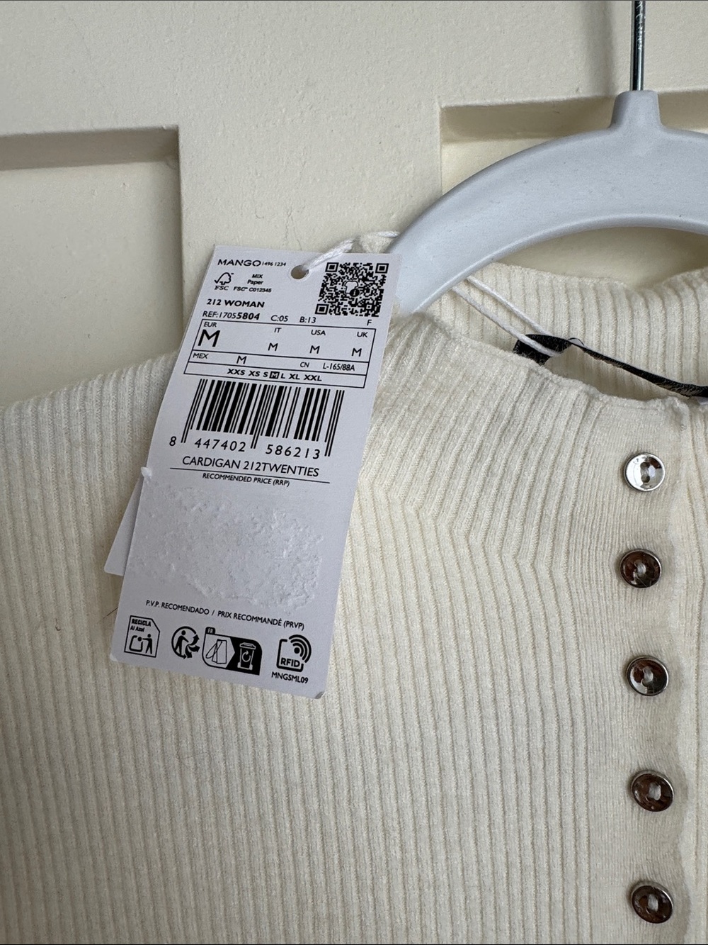 Mango Cream Ribbed Wool Snap-Front Top - Picture 3 of 5